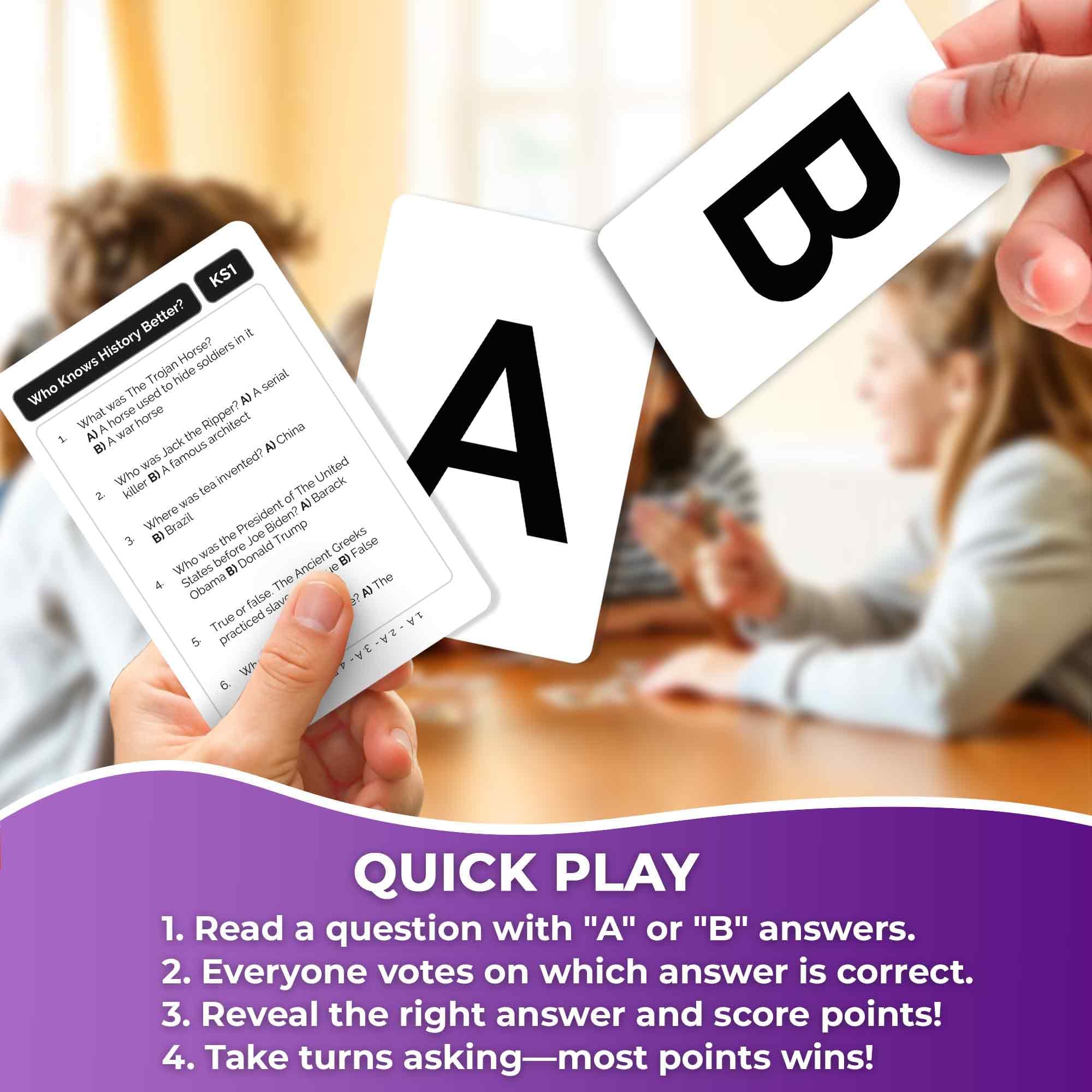 QUOKKA Who Knows History Better – 500+ Trivia Card Game for Kids 8-12 & Adults – Educational Family Game Night Fun