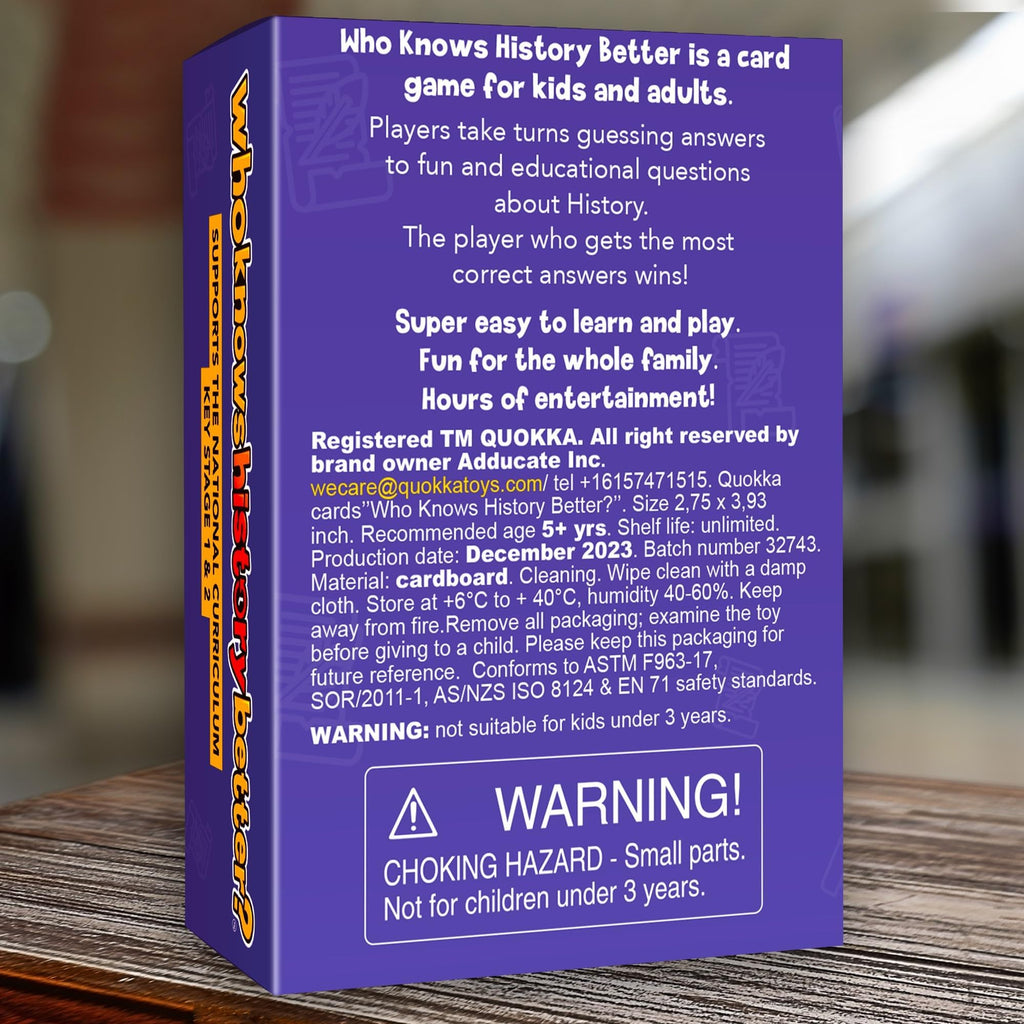 QUOKKA Who Knows History Better – 500+ Trivia Card Game for Kids 8-12 & Adults – Educational Family Game Night Fun