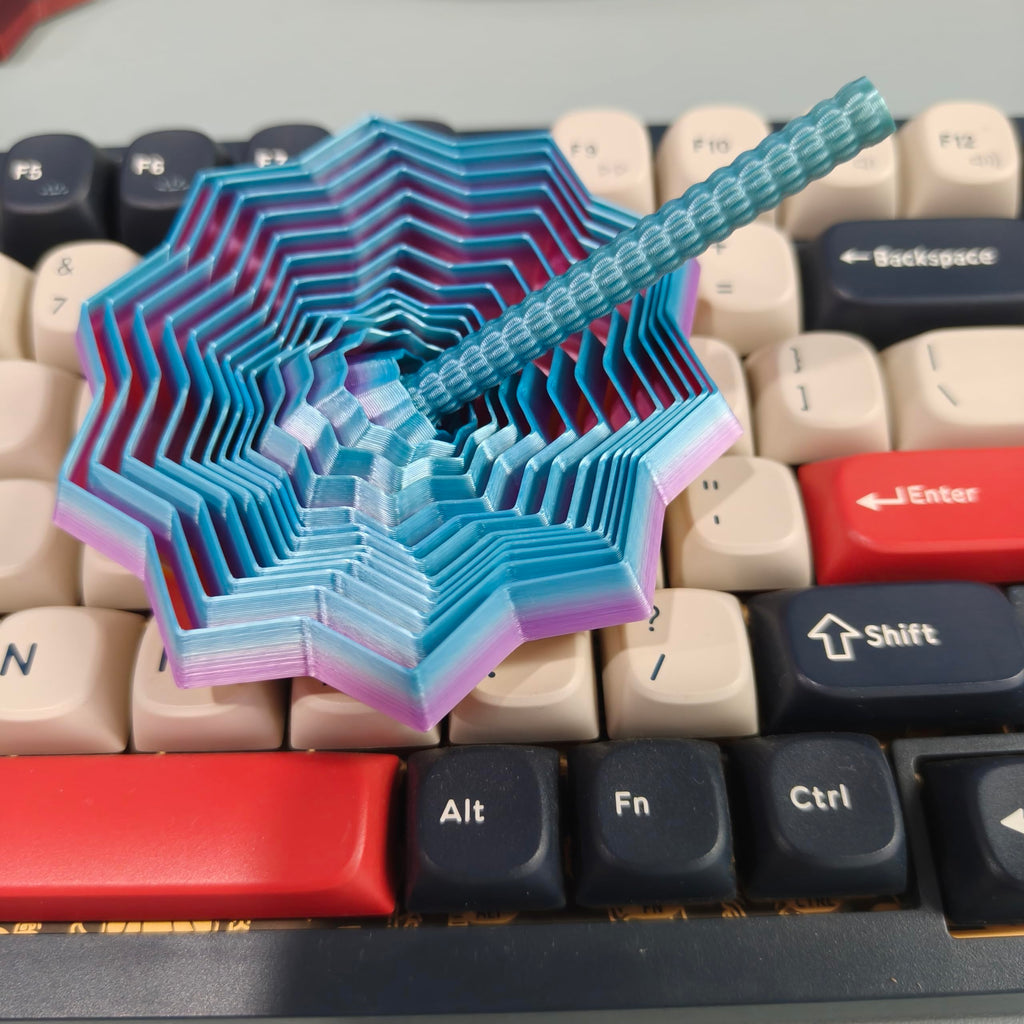QWZFirst 3D Printed Expanded Sensory Fidget Star – Rainbow Spinning Stress Relief Toy with Handle for Office Desk (Large, 25 Rings)