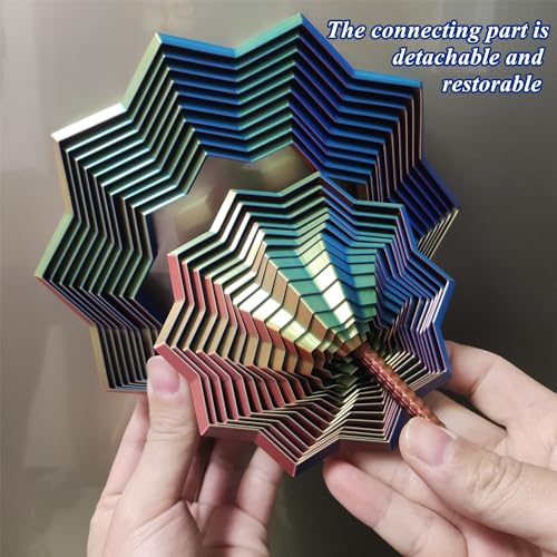 QWZFirst Expanded Sensory Fidget Star – 3D Printed Stress-Relief Spinning Tower Toy with Handle, Red-Blue-Cyan, 25 Rings