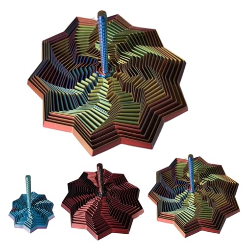 QWZFirst Expanded Sensory Fidget Star – 3D Printed Stress-Relief Spinning Tower Toy with Handle, Red-Blue-Cyan, 25 Rings