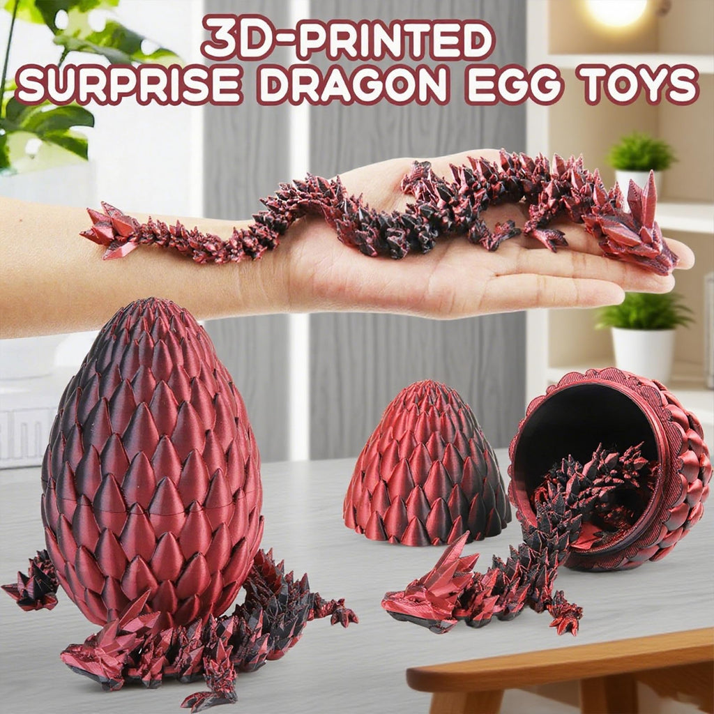 Qxbuhe 12-Inch 3D Printed Articulated Dragon Fidget Toy – Mystery Crystal Design, Black Red, PLA Plastic Desk Decor for Adults & Kids