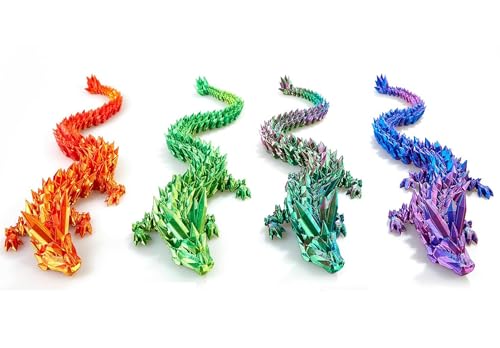 Qxbuhe 12-Inch 3D Printed Dragon Egg – Mystery Crystal Articulated Dragon Fidget Toy for Adults, Home Desk Decor (Cyanine)