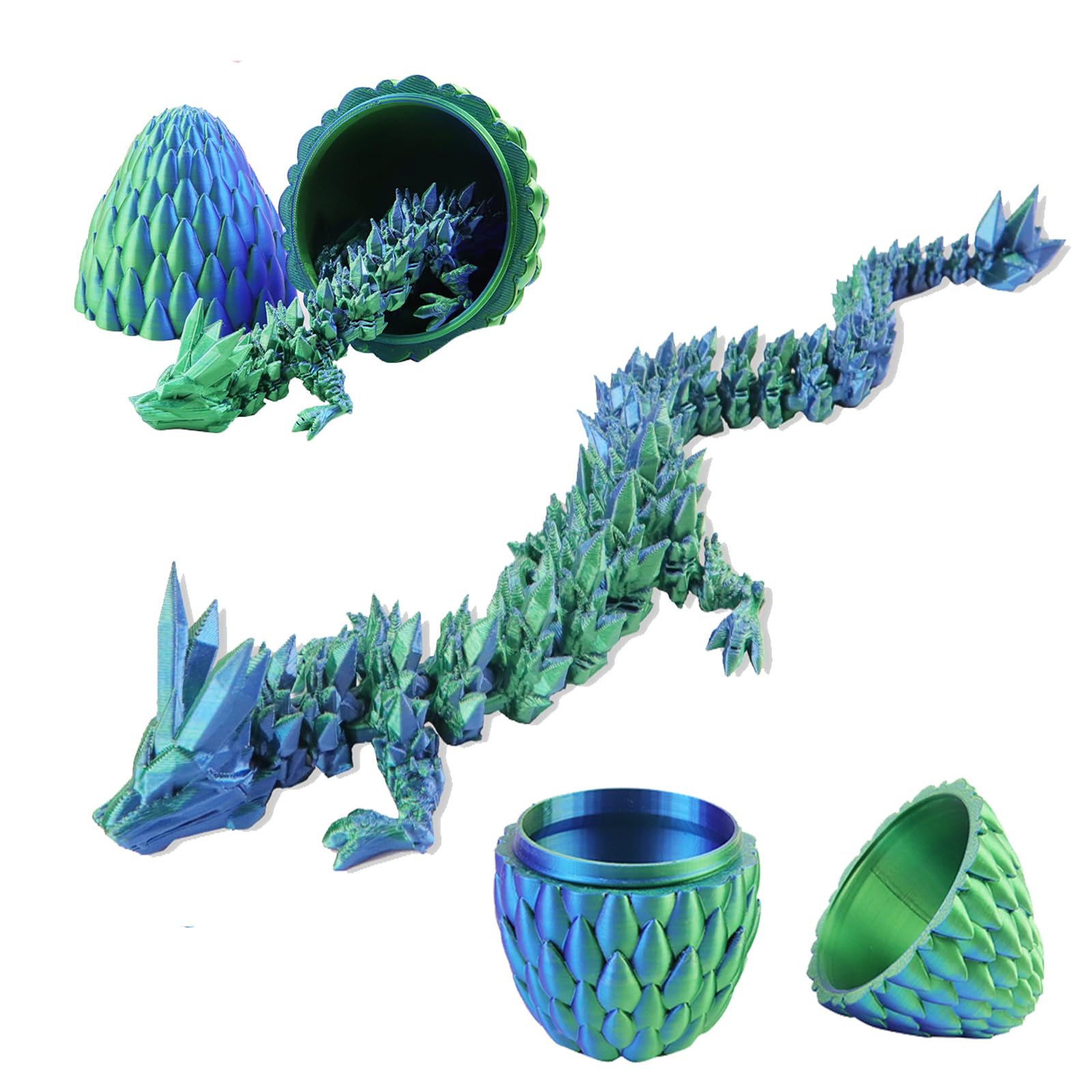Qxbuhe 12-Inch 3D Printed Dragon Egg – Mystery Crystal Articulated Dragon Fidget Toy for Adults, Home Desk Decor (Cyanine)