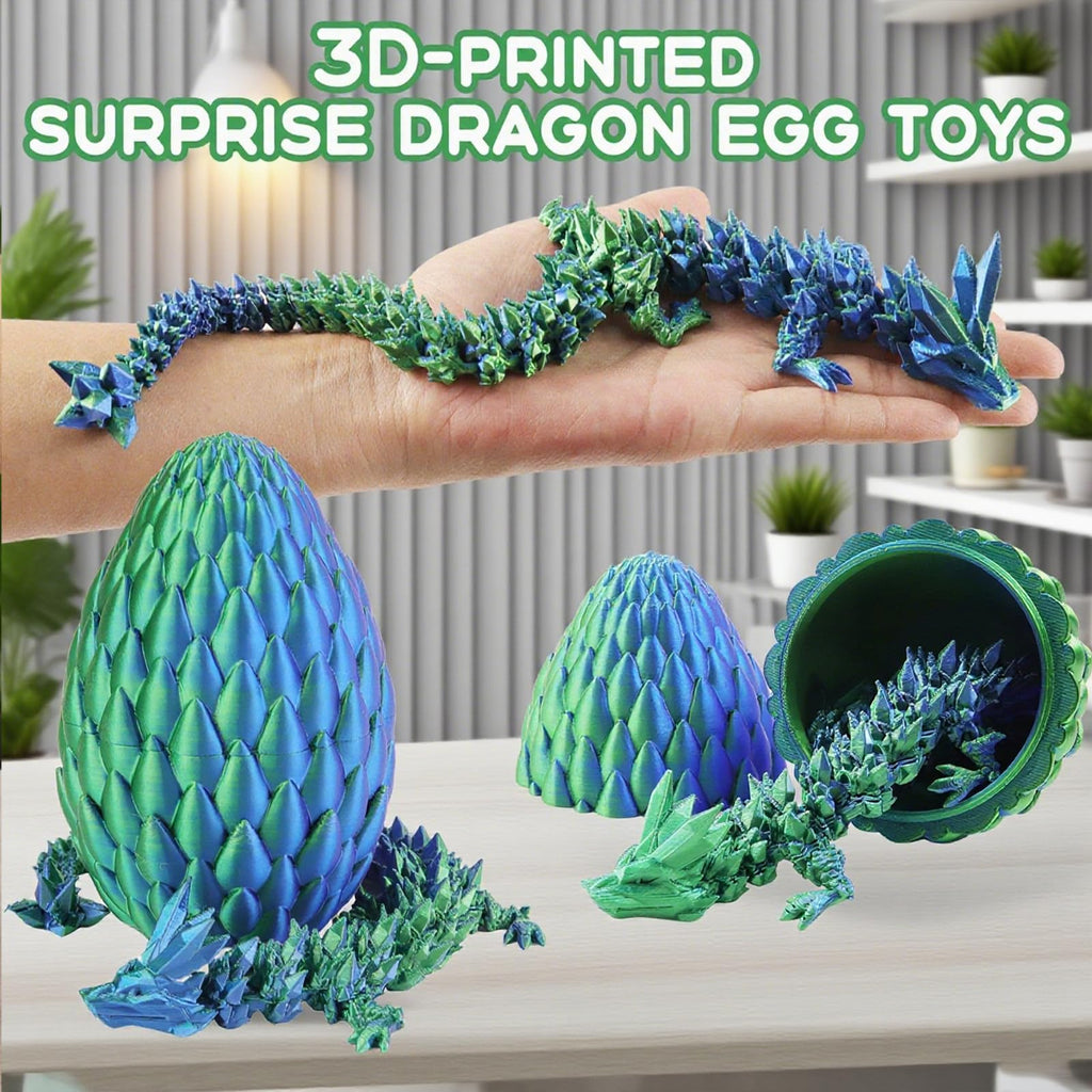 Qxbuhe 12-Inch 3D Printed Dragon Egg – Mystery Crystal Articulated Dragon Fidget Toy for Adults, Home Desk Decor (Cyanine)