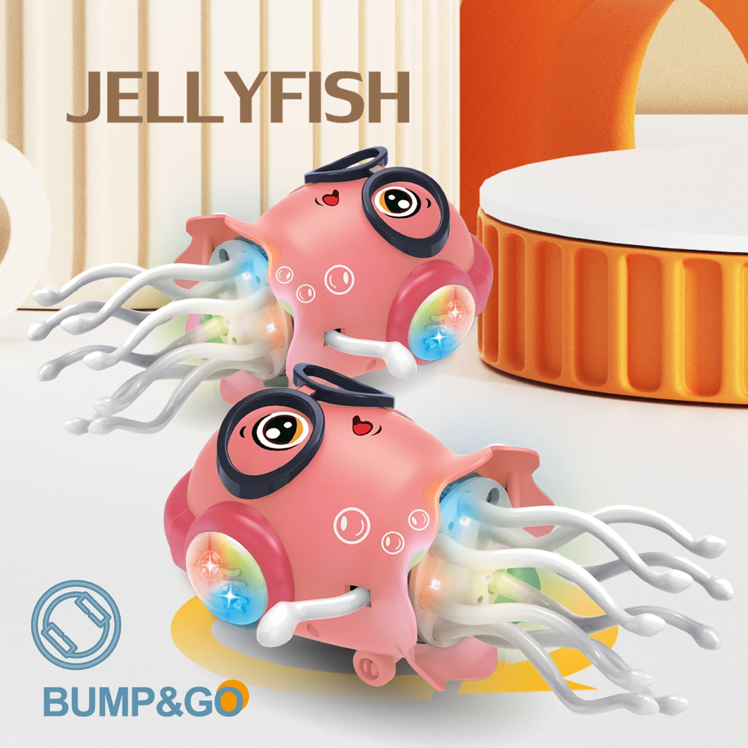 Qxbuhe Dancing Octopus Toy – Pink Jellyfish with Smart Obstacle Sensor, LED Lights & Music