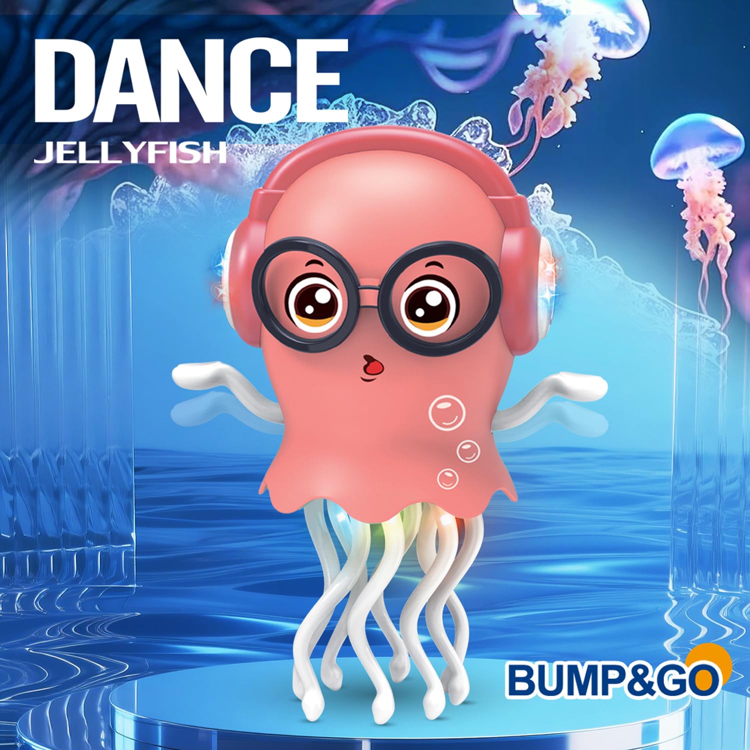Qxbuhe Dancing Octopus Toy – Pink Jellyfish with Smart Obstacle Sensor, LED Lights & Music
