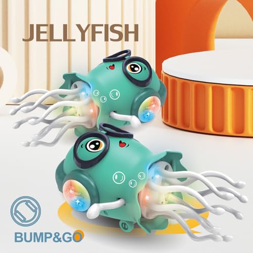 Qxbuhe Dancing Octopus Toy with Smart Obstacle Sensor, LED Lights and Music - Green Jellyfish Design