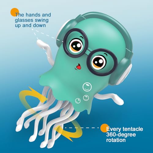 Qxbuhe Dancing Octopus Toy with Smart Obstacle Sensor, LED Lights and Music - Green Jellyfish Design