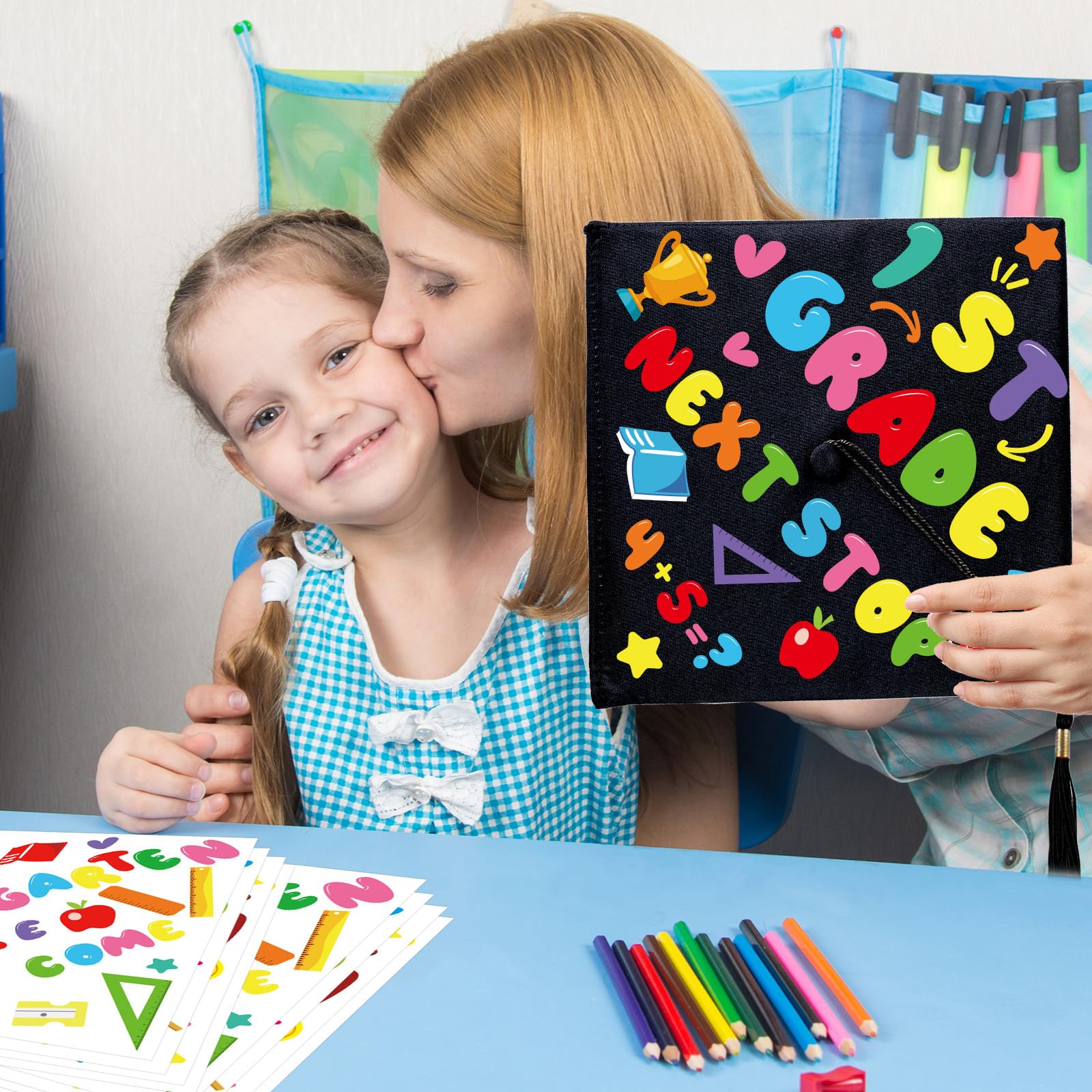 Qyeahkj 24-Piece Graduation Cap Topper Sticker Kit for Kindergarten DIY Crafts