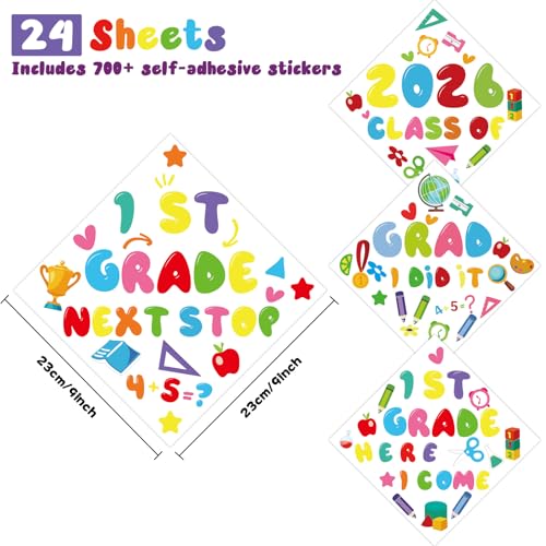 Qyeahkj 24-Piece Graduation Cap Topper Sticker Kit for Kindergarten DIY Crafts