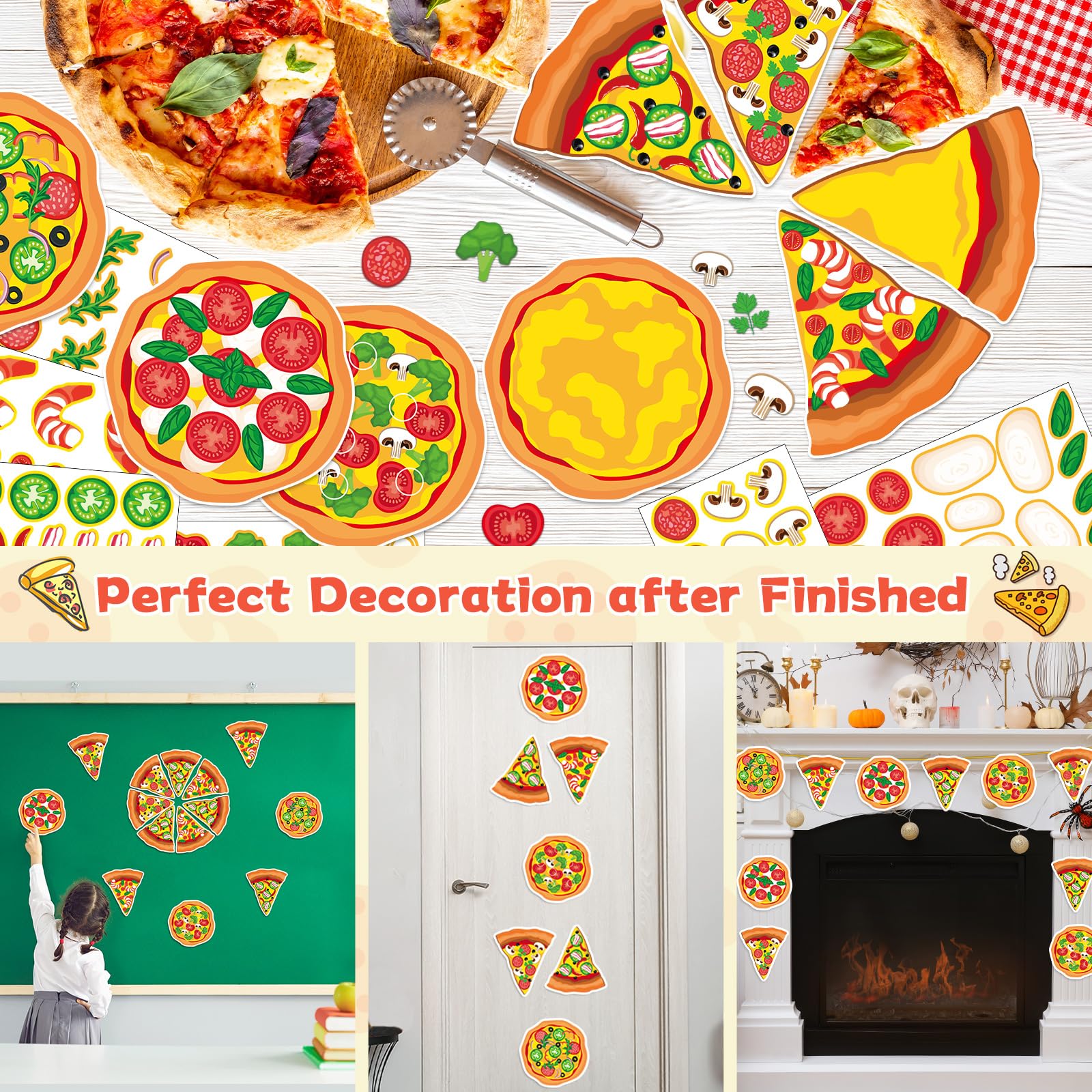 Qyeahkj 30-Piece Pizza Sticker Craft Kit – DIY Topping Stickers for Party Favors and Classroom Activities