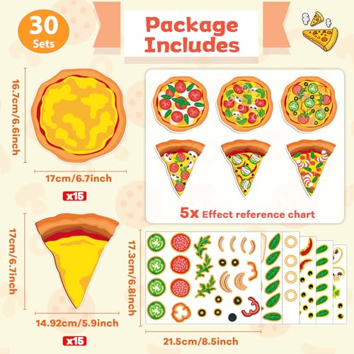Qyeahkj 30-Piece Pizza Sticker Craft Kit – DIY Topping Stickers for Party Favors and Classroom Activities