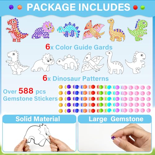 Qyeahkj 6 Pcs Dinosaur Suncatcher Gem Diamond Painting Kit - DIY Dino Arts & Crafts for Adults - Over 588 Stickers