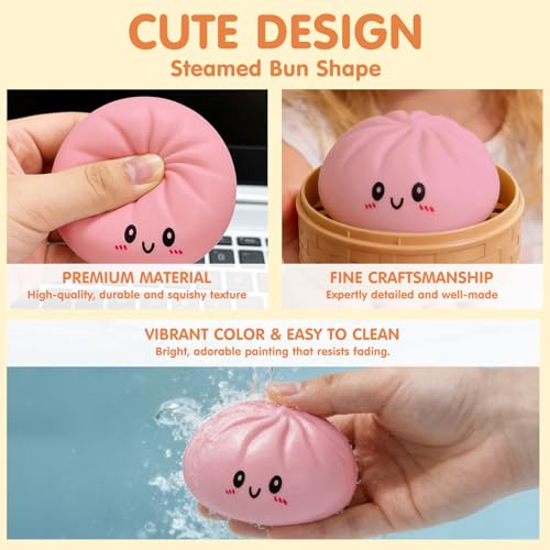 Qyubov Dumpling Squishy - Pink Soft Stress Ball, Fidget Sensory Toy for Anxiety Relief