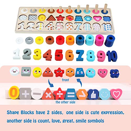 QZMTOY Wooden Montessori 4-in-1 Number Puzzle & Sorting Toy for Toddlers 3-5 Years