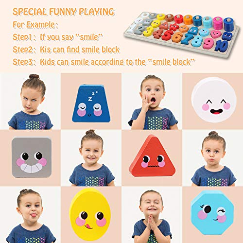 QZMTOY Wooden Montessori 4-in-1 Number Puzzle & Sorting Toy for Toddlers 3-5 Years