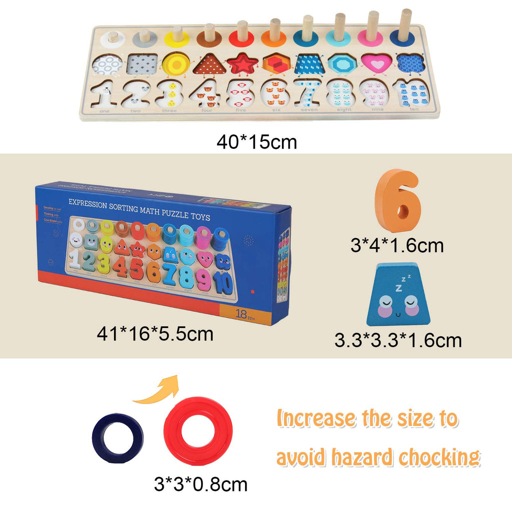 QZMTOY Wooden Montessori 4-in-1 Number Puzzle & Sorting Toy for Toddlers 3-5 Years