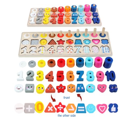 QZMTOY Wooden Montessori 4-in-1 Number Puzzle & Sorting Toy for Toddlers 3-5 Years