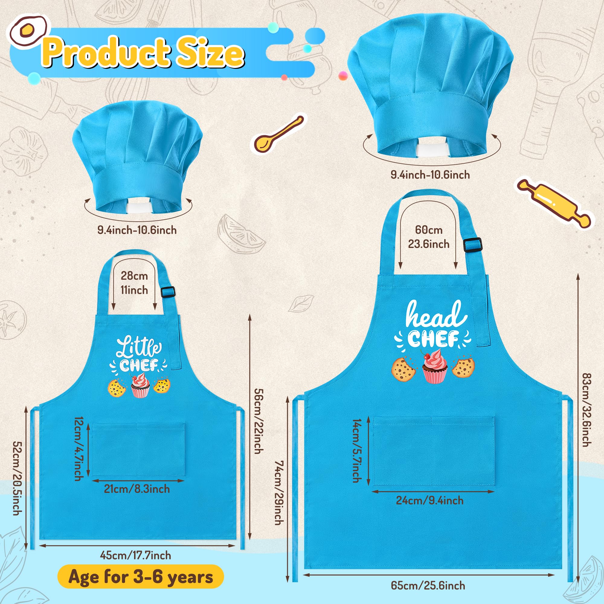 R HORSE 4-Piece Parent-Child Apron and Chef Hat Set for Pretend Play Cooking