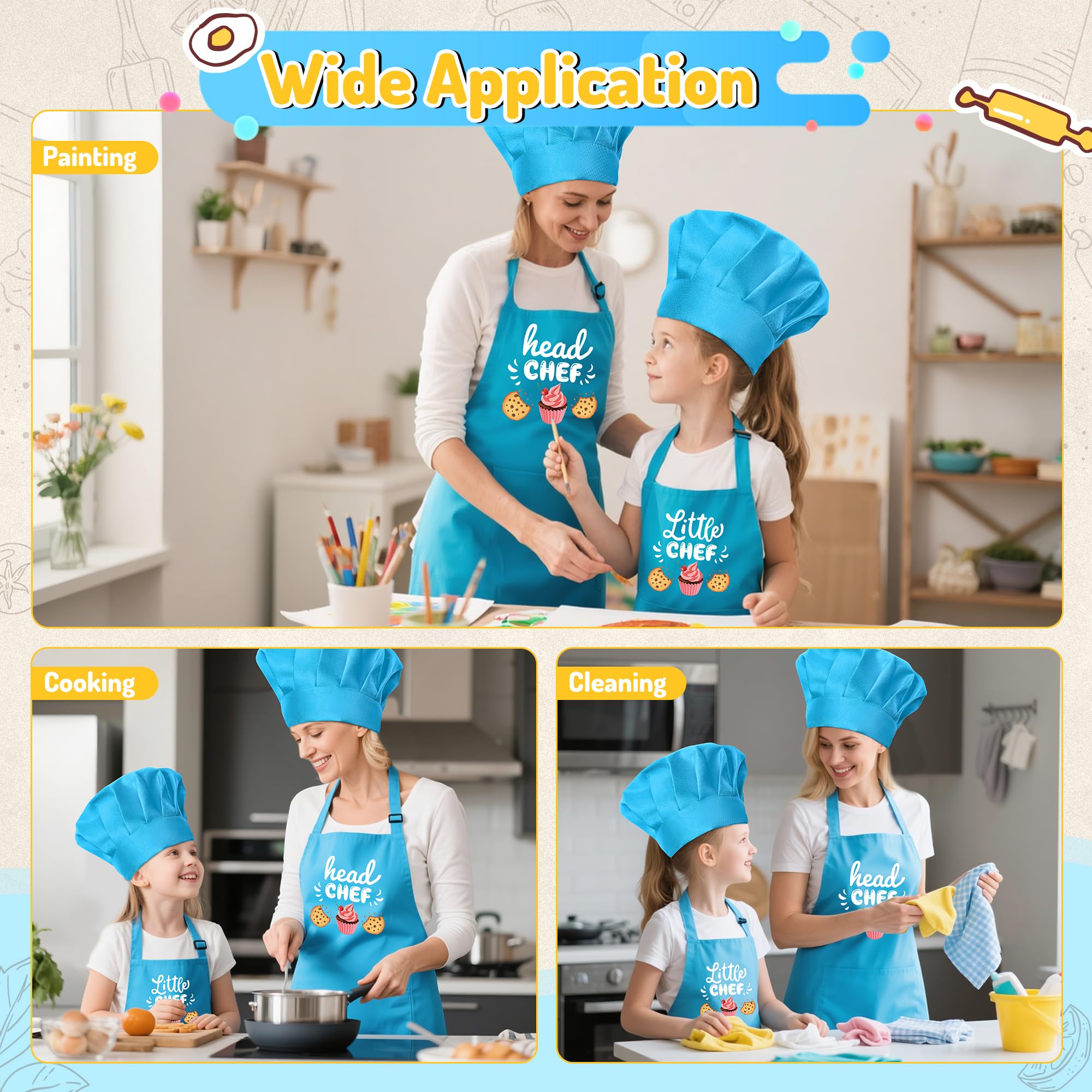 R HORSE 4-Piece Parent-Child Apron and Chef Hat Set for Pretend Play Cooking