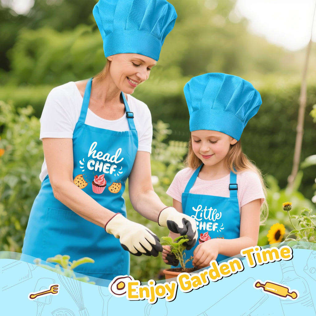R HORSE 4-Piece Parent-Child Apron and Chef Hat Set for Pretend Play Cooking