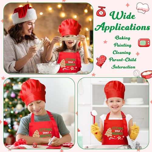 R HORSE Christmas Apron and Chef Hat Set for Kids - 2 Piece Adjustable Red Kitchen Cooking Role Play Gift