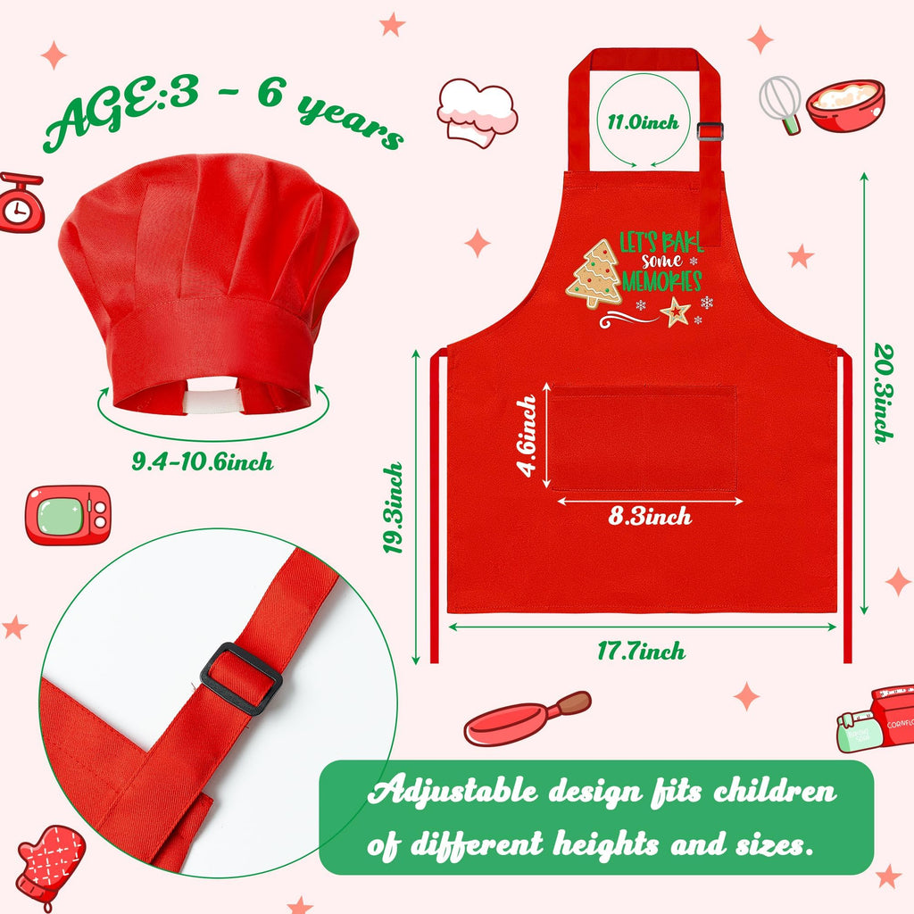R HORSE Christmas Apron and Chef Hat Set for Kids - 2 Piece Adjustable Red Kitchen Cooking Role Play Gift