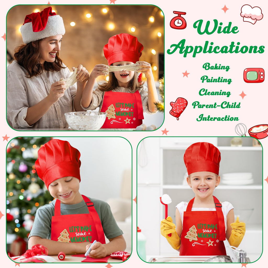 R HORSE Christmas Apron and Chef Hat Set for Kids - 2 Piece Adjustable Red Kitchen Cooking Role Play Gift
