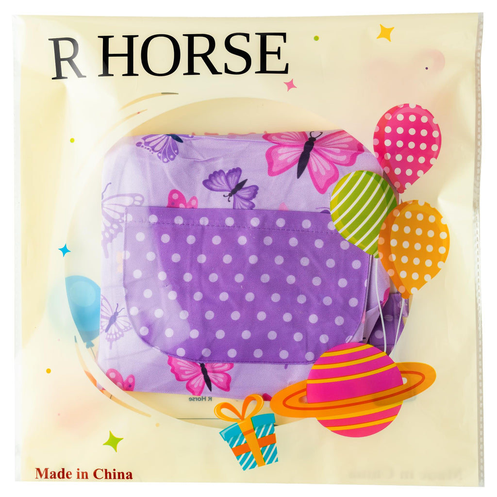R HORSE Kids Apron and Chef Hat Set - Purple Butterfly Toddler Apron for Girls Ages 3-6