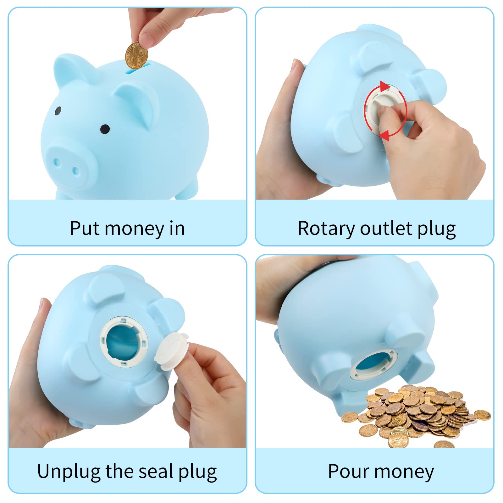 Rachan Large Piggy Bank for Boys – Unbreakable Plastic Coin Bank with Removable Plug (Pink/Blue)
