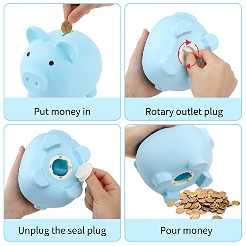 Rachan Large Piggy Bank for Boys – Unbreakable Plastic Coin Bank with Removable Plug (Pink/Blue)