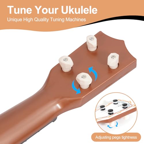 Raimy 17in Ukulele for Kids - White Plastic 4-String Beginner Instrument for Ages 3-9