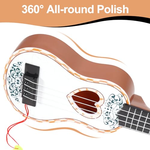 Raimy 17in Ukulele for Kids - White Plastic 4-String Beginner Instrument for Ages 3-9