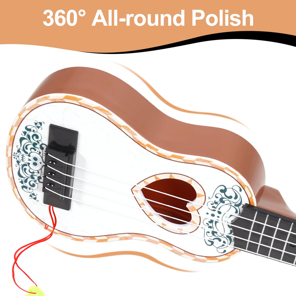 Raimy 17in Ukulele for Kids - White Plastic 4-String Beginner Instrument for Ages 3-9
