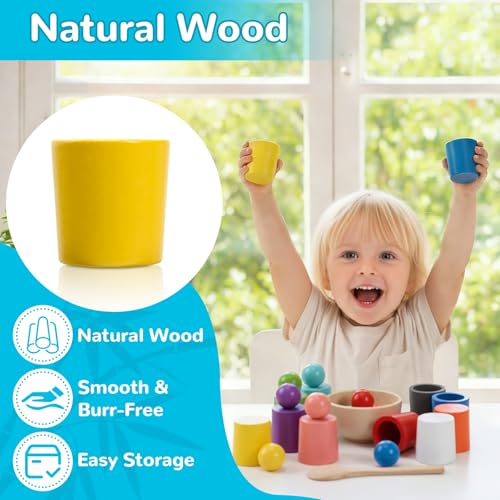 Rainbow Balls in Cups Montessori Sorting Toy with Spoon and Tongs - 10 Pieces for Toddlers