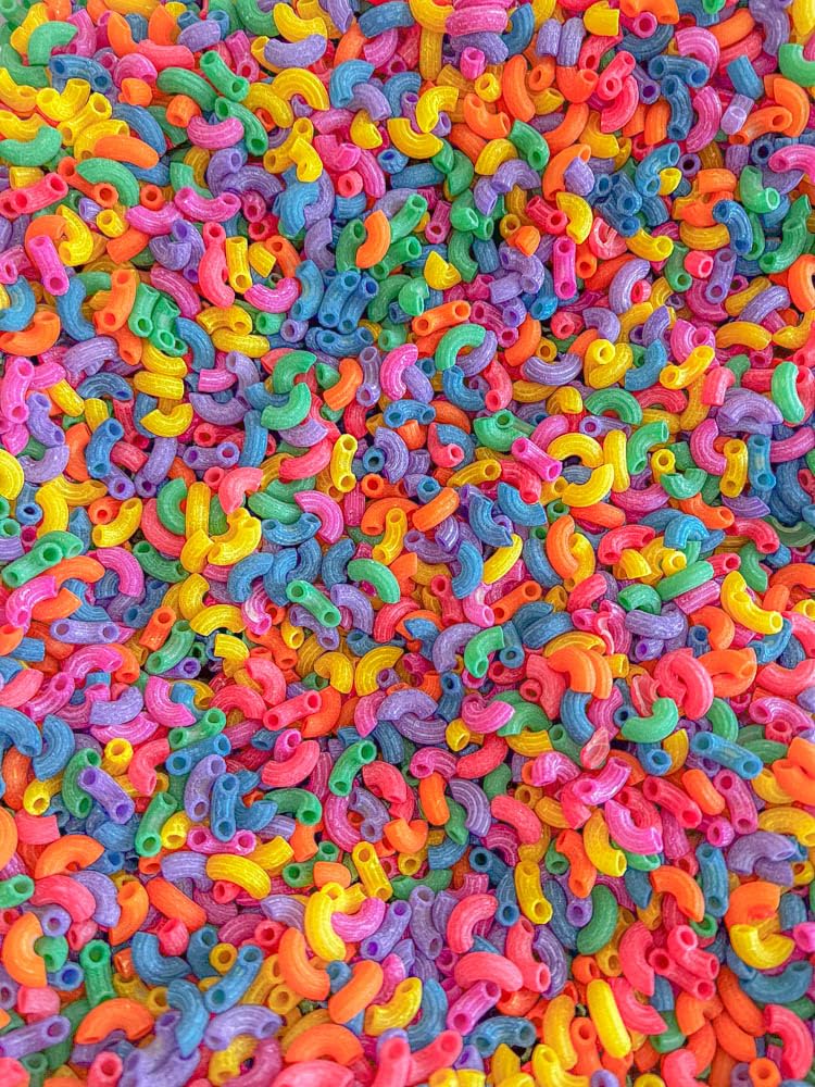 Rainbow Elbow Pasta Sensory Bin Filler – 2 Cups, Non-Toxic, Made in USA