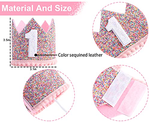 Rainbow Glitter Crown for Baby's First Birthday – Handmade with Pink Felt & Pompom