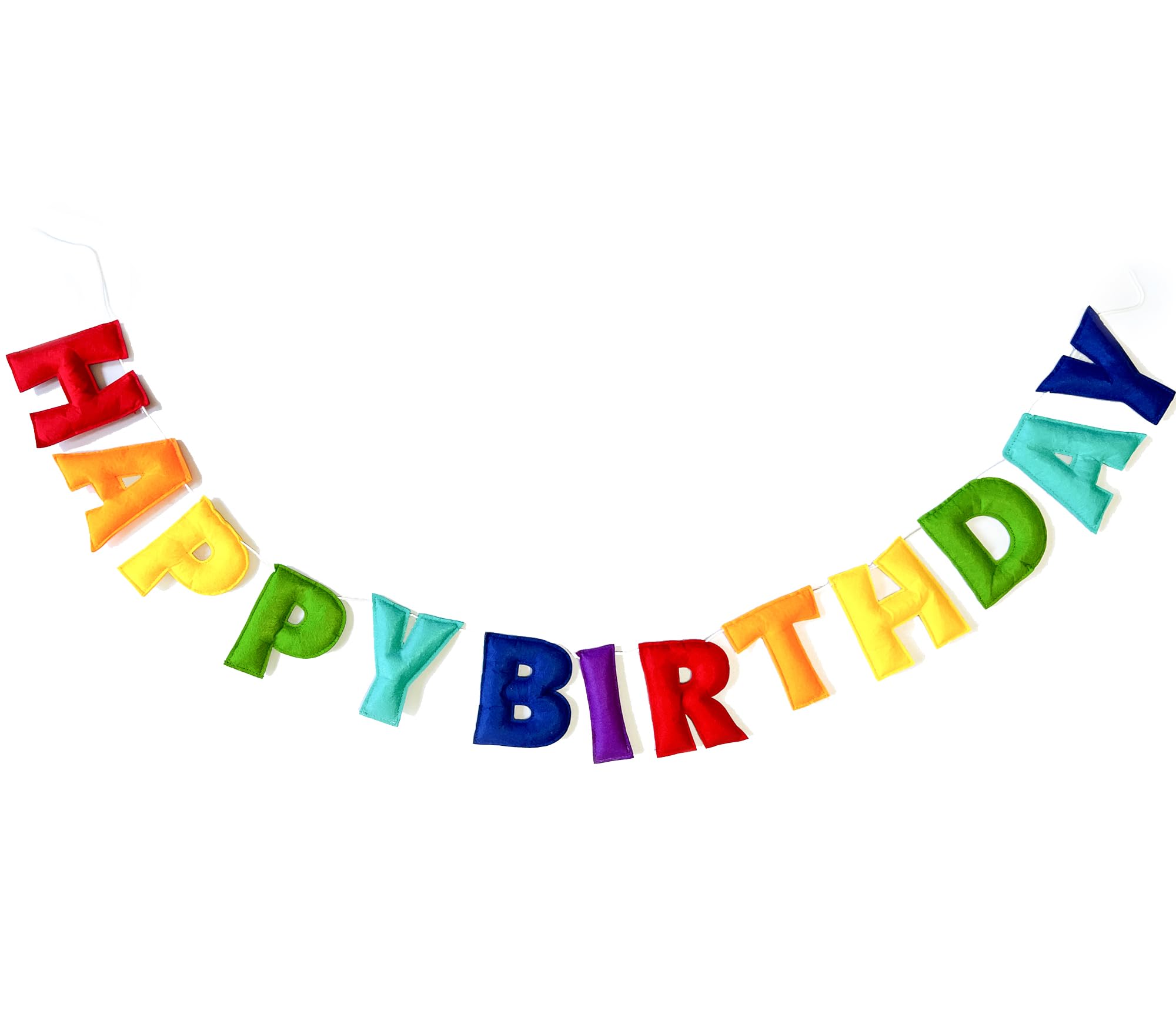 Rainbow Happy Birthday Banner - Pre-Strung Felt Garland, Reusable Party Decor