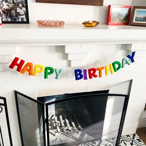Rainbow Happy Birthday Banner - Pre-Strung Felt Garland, Reusable Party Decor