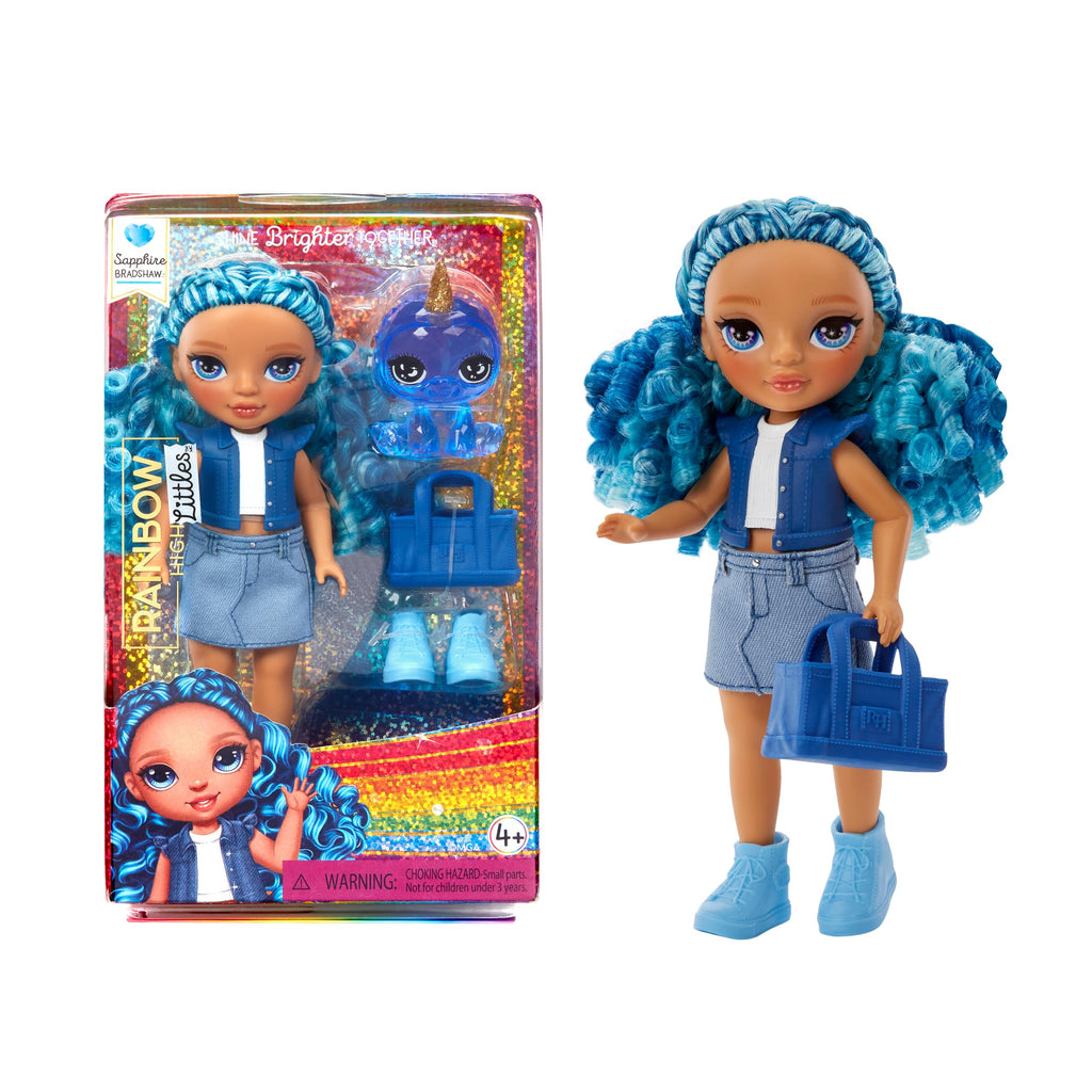 Rainbow High Littles Sapphire Bradshaw Blue 5.5" Posable Doll with Purse and Yeti Pet