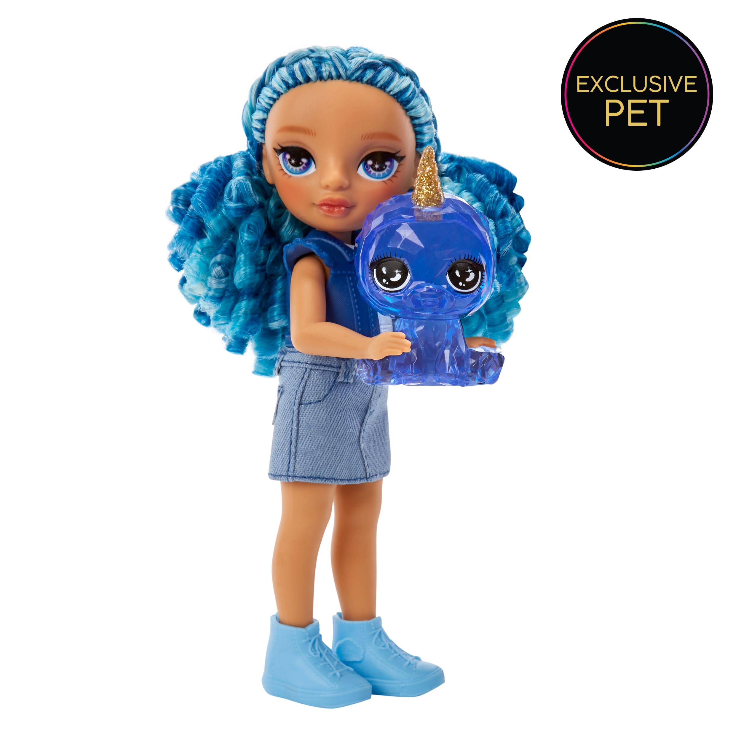 Rainbow High Littles Sapphire Bradshaw Blue 5.5" Posable Doll with Purse and Yeti Pet