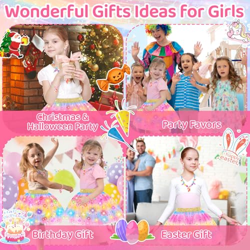 Rainbow Light-Up Princess Dress Set for Girls 4-6 with Unicorn Accessories