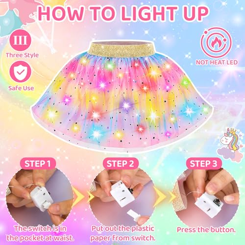 Rainbow Light-Up Princess Dress Set for Girls 4-6 with Unicorn Accessories