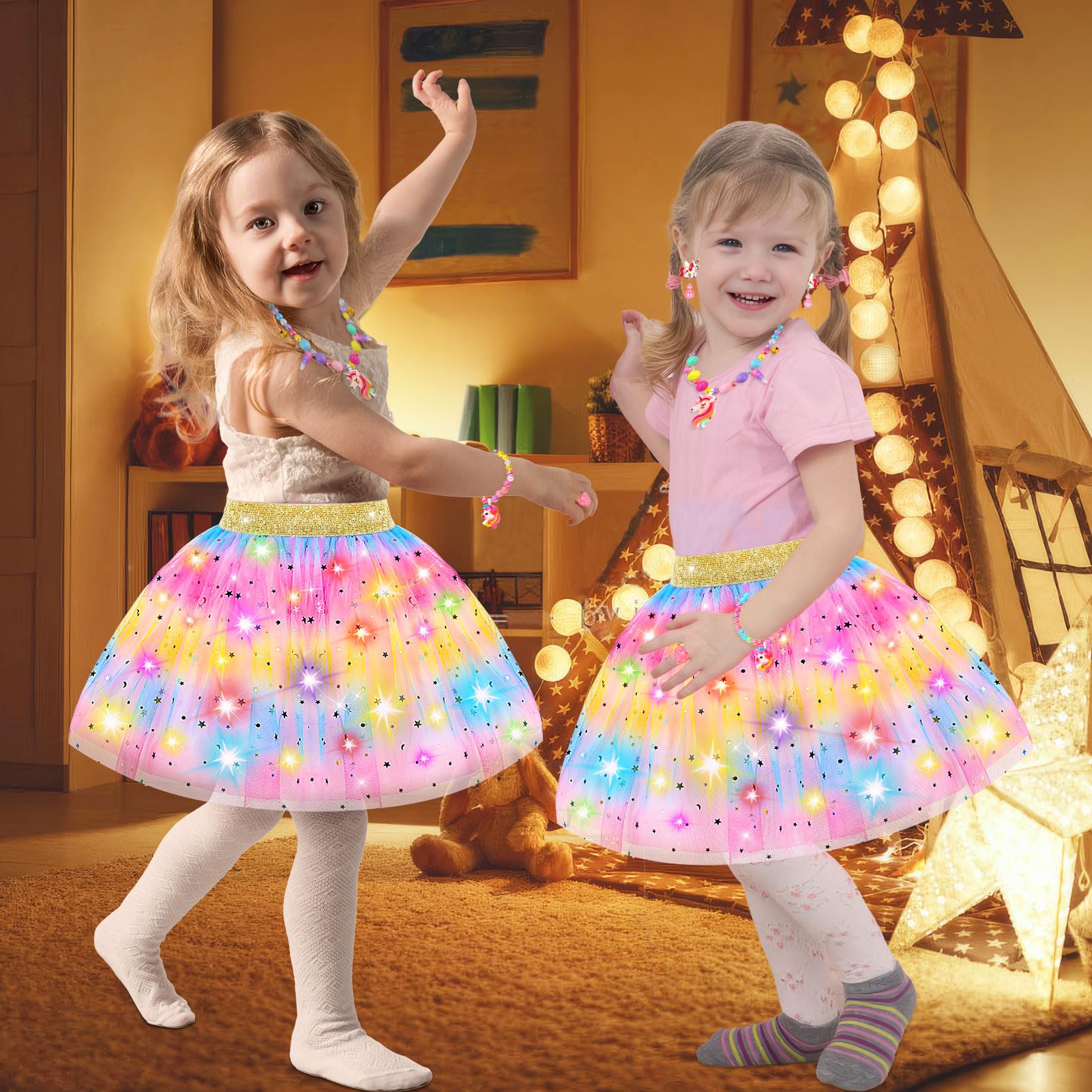 Rainbow Light-Up Princess Dress Set for Girls 4-6 with Unicorn Accessories