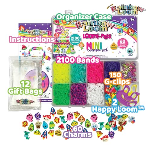 Rainbow Loom Loomi-Pals Mini Set: 60 Assorted Charms, Happy Loom, 2100 Bands in Portable Case – Ages 7+