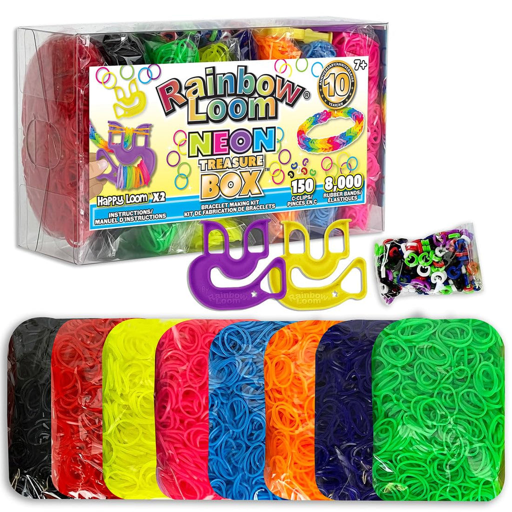 Rainbow Loom Treasure Box Neon Edition – 8,000 Neon Bands, 2 Happy Looms, Craft Kit for Ages 7+