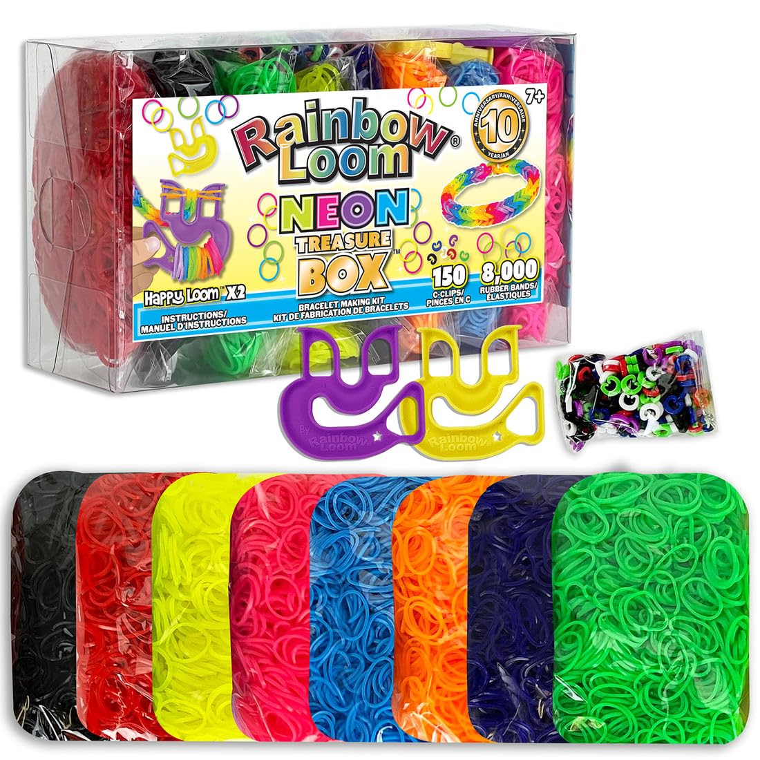 Rainbow Loom Treasure Box Neon Edition – 8,000 Neon Bands, 2 Happy Looms, Craft Kit for Ages 7+