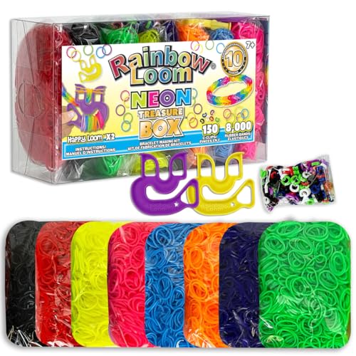 Rainbow Loom Treasure Box Neon Edition – 8,000 Neon Bands, 2 Happy Looms, Craft Kit for Ages 7+