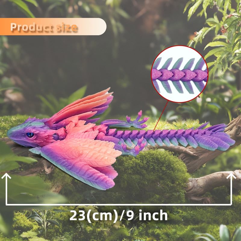 Rainbow Noctilucent Feathered Wyvern Dragon - 3D Printed Articulated Dragon Toy with Wings